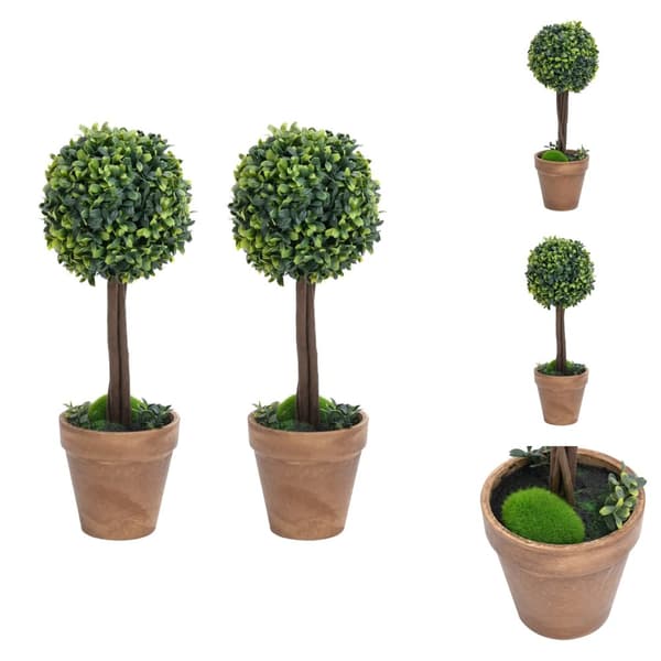 Kunstig flora - Living kunstige buksbom med krukker 2 stk. 56 cm kugleformet grøn