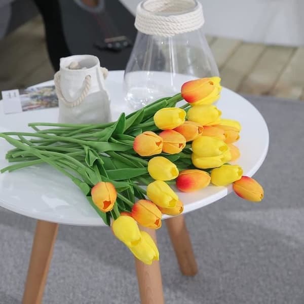 Orange 20st Real Touch Latex konstgjorda tulpaner Blommor Falska tulpaner Bröllopsbuketter för bröllop Hem trädgårdsdekoration