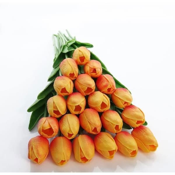 Orange 20st Real Touch Latex konstgjorda tulpaner Blommor Falska tulpaner Bröllopsbuketter för bröllop Hem trädgårdsdekoration