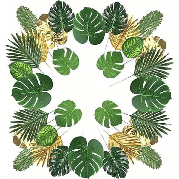 78st 12 sorters palmblad konstgjord tropisk växt Hawaiianskt djungeltema matbord hus dekorera