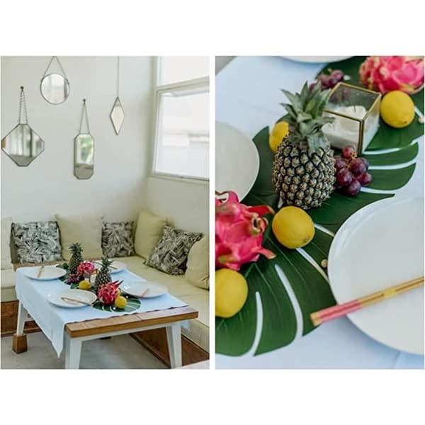 Förpackning med 50 14 x 11,5 tum stora konstgjorda tropiska palmblad, lämpliga för dekoration av Hawaiian Jungle Theme