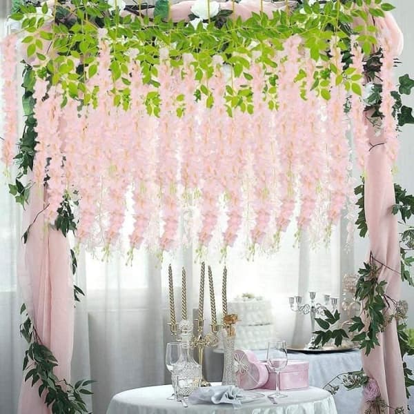 12 st konstgjorda blommor hängande Wisteria krans (rosa)