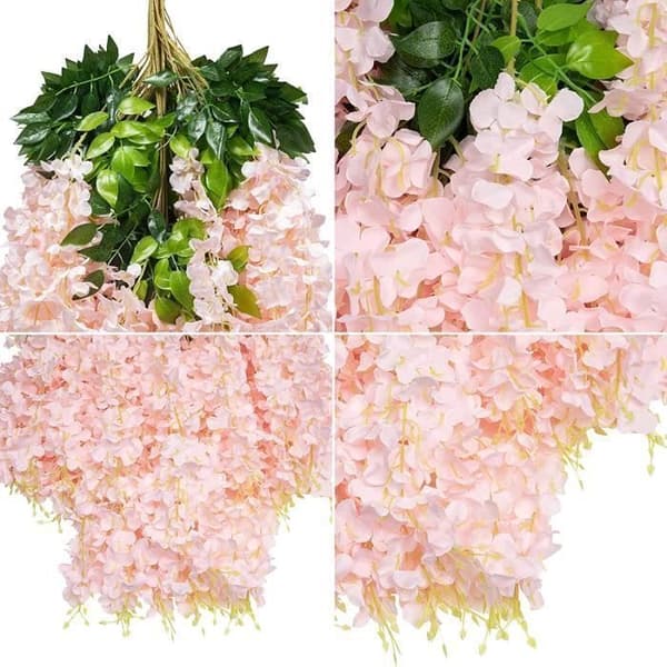 12 st konstgjorda blommor hängande Wisteria krans (rosa)
