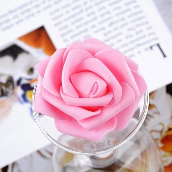 50ST Roskonstgjord - BIGILANTUH - Festdekoration - Mjuk latex - Mörk rosa - 7cm