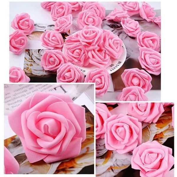 50ST Roskonstgjord - BIGILANTUH - Festdekoration - Mjuk latex - Mörk rosa - 7cm