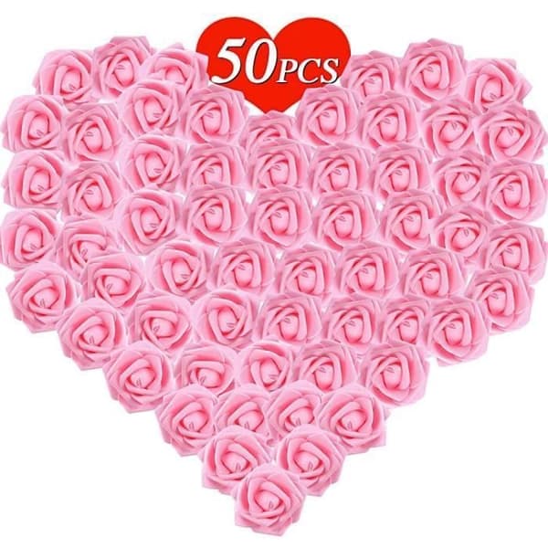50ST Roskonstgjord - BIGILANTUH - Festdekoration - Mjuk latex - Mörk rosa - 7cm