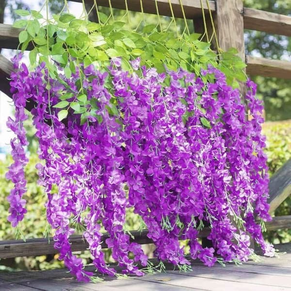 Konstgjorda löv Lila blåregn blomma 12pack falsk vinranka hängande växt girland grön falsk plast växt Trädgård Bröllop