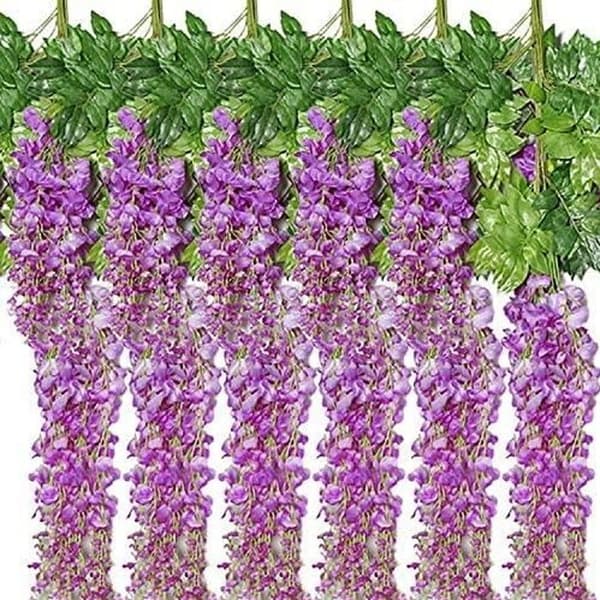 Konstgjorda löv Lila blåregn blomma 12pack falsk vinranka hängande växt girland grön falsk plast växt Trädgård Bröllop