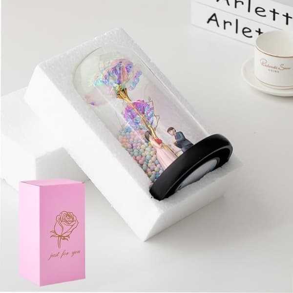 Evig Ros Under Kupa - Förhäxad - Rosa Siden - 9x20cm - Dekorativ - LED