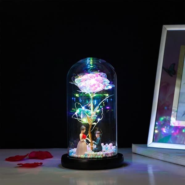 Evig Ros Under Kupa - Förhäxad - Rosa Siden - 9x20cm - Dekorativ - LED