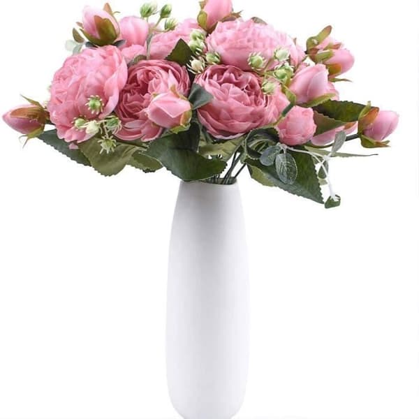 Pion Konstgjorda sidenblomsterbuketter - BIGILANTUH - 4st - Rosa - 29cm - Festdekoration