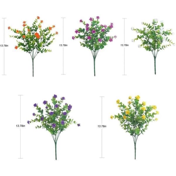 Set med 5 konstgjorda blomsterbuketter, UV-beständiga grönska växter för balkong, trädgård, kontor, bröllop, festdekoration