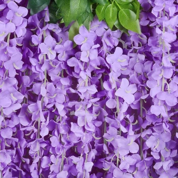 Paket med 12 Konstgjorda Blommor Wisteria Vinstock Satin Hängande - BIGILANTUH - Festdekoration - Lila - 110cm