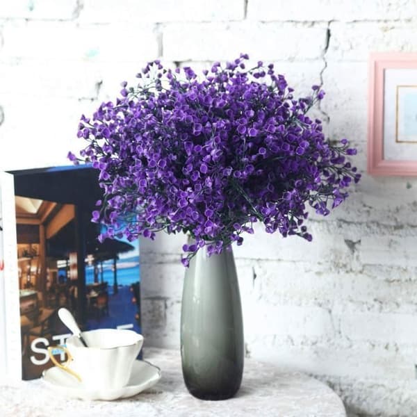 12 förpackningar konstgjorda dekorativa blomsterbuskar för blomsterarrangemang, mittpunkt, trädgårdsdekoration (lila)