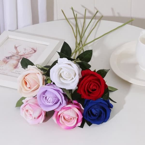 5 flanellrosor Simulering Blomma Falsk Blomsterdekoration Blomma Bröllopsbukett Vardagsrum Matsal Bar - Stor Röd
