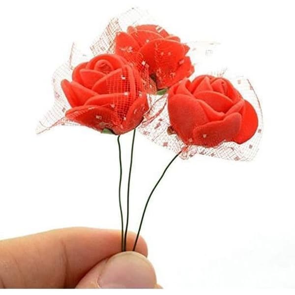 144 st röd 2,5 cm bandtråd PE konstgjord skum ros blomhuvud bröllop godislåda DIY material blomtillbehör