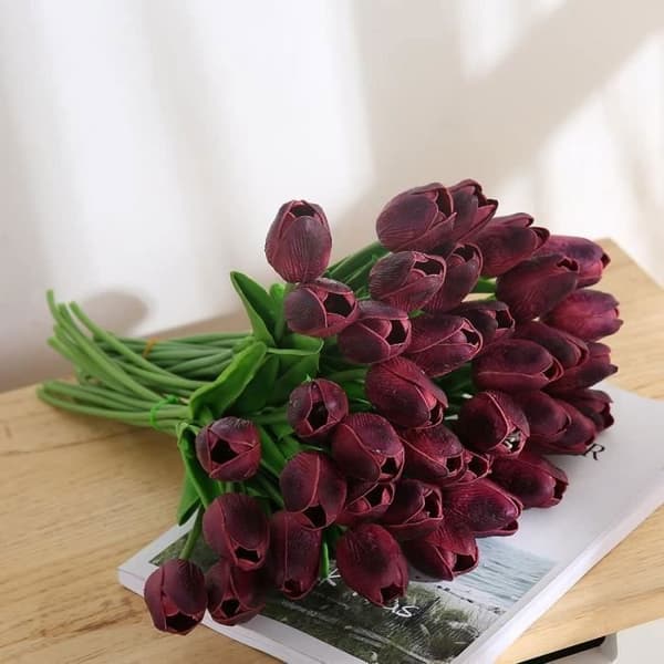 Vinröd 10st Real Touch Latex konstgjorda tulpaner Blommor Falska tulpaner Bröllopsbuketter för bröllop Hem trädgårdsdekoration