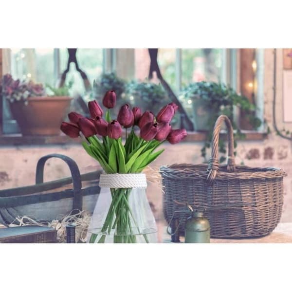 Vinröd 10st Real Touch Latex konstgjorda tulpaner Blommor Falska tulpaner Bröllopsbuketter för bröllop Hem trädgårdsdekoration
