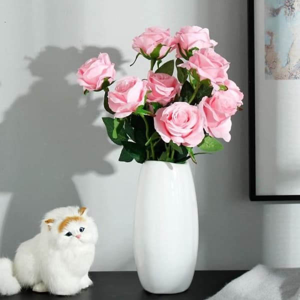 10 st konstgjorda ros sidenblommor Fake bukett Bröllopsdekoration Hemträdgårdsdekoration (Rosa)