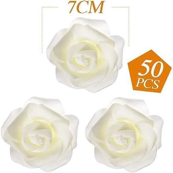 50 st Vit 7 cm 7 Fake Foam Rose Flower Heads Bröllop DIY Material Blomma Tillbehör