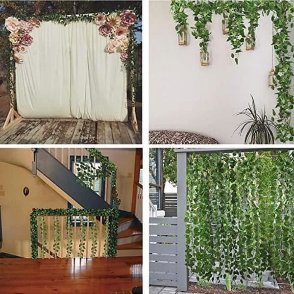 12st 200cm Simuleringsväxter Grön murgrönablad Fake Grape Vine Konstgjord Blomma strängdekoration