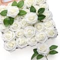Miniatyrbild 1 av 4: 50 konstgjorda rosor Blommor, Crimson Rose Latex falska rosor med stjälkar - Vit