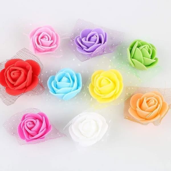 144 st gräsgrön 2,5 cm bandtråd PE konstgjord skum ros blomhuvud bröllop godislåda DIY material blomma tillgång
