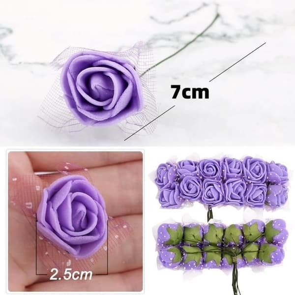 144 st gräsgrön 2,5 cm bandtråd PE konstgjord skum ros blomhuvud bröllop godislåda DIY material blomma tillgång