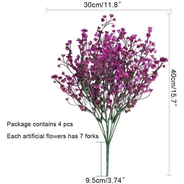 4-pack konstgjorda dekorativa blomsterbuskar för blomsterarrangemang, mittpunkt, trädgårdsdekoration (Fuchsia)