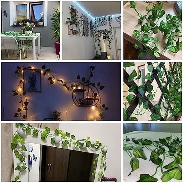Simulering Grön Rädisa Blad Plastväxt Konstgjord Blomma Dekorativa Vinrankor 210cm 2st