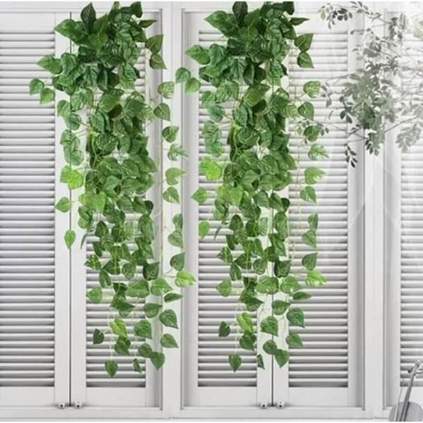 Simulering Grön Rädisa Blad Plastväxt Konstgjord Blomma Dekorativa Vinrankor 210cm 2st