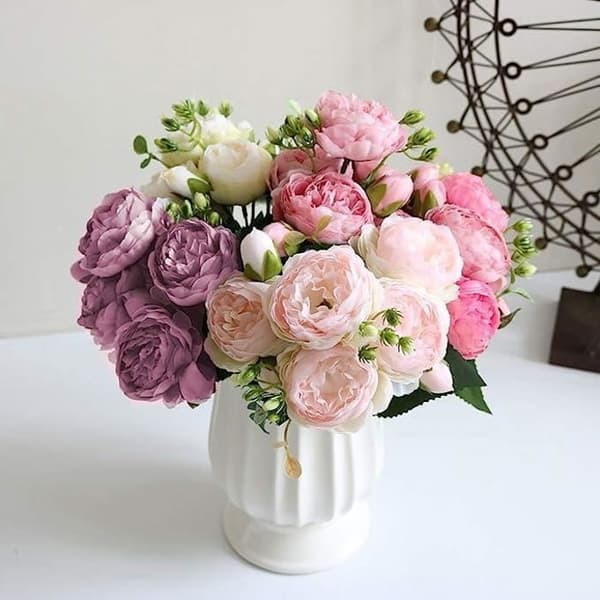 5 st konstgjorda blommor rosdekoration 5 huvuden av falska sidenblommor, lämplig för hem- och bröllopsdekoration