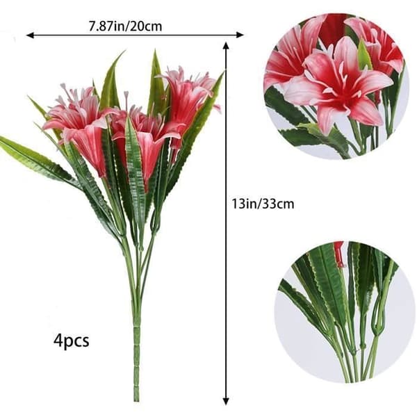Konstgjorda blommor Röd lilja - BIGILANTUH - 4st - Miljövänlig plast - Heminredning för bröllop