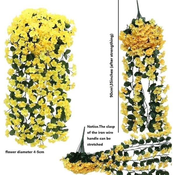 2-pack 90 cm Gula konstgjorda blåregn Blommor Lila Vägghängande Blomma Vinrankor Bröllopsdekoration Blommor