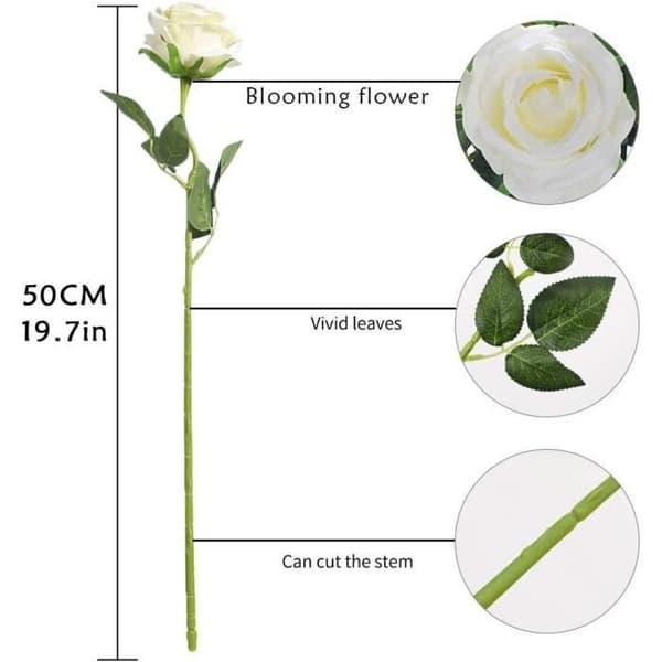 10 st konstgjorda ros sidenblommor falska bukett bröllopsdekoration hem trädgårdsdekoration (vit)