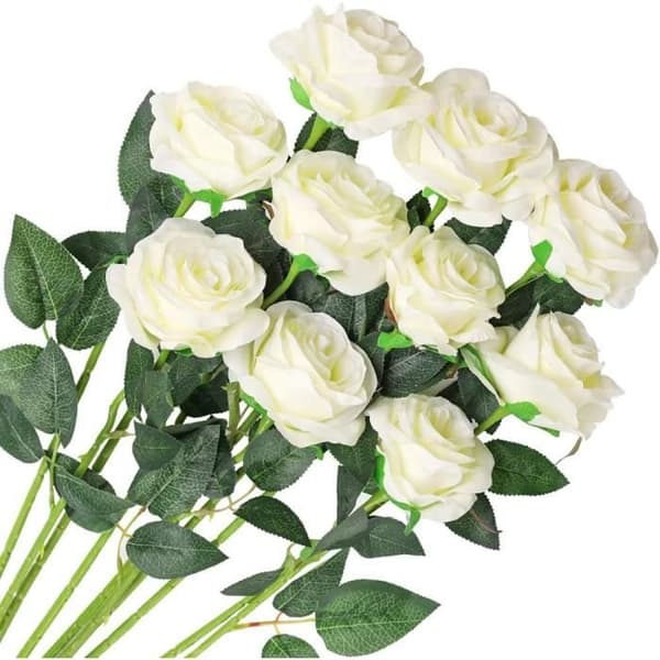 10 st konstgjorda ros sidenblommor falska bukett bröllopsdekoration hem trädgårdsdekoration (vit)