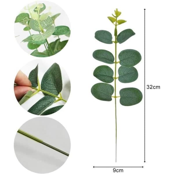 10 st konstgjorda eukalyptusblad Realistiska stjälkar falska blommor för bröllop bukett heminredning