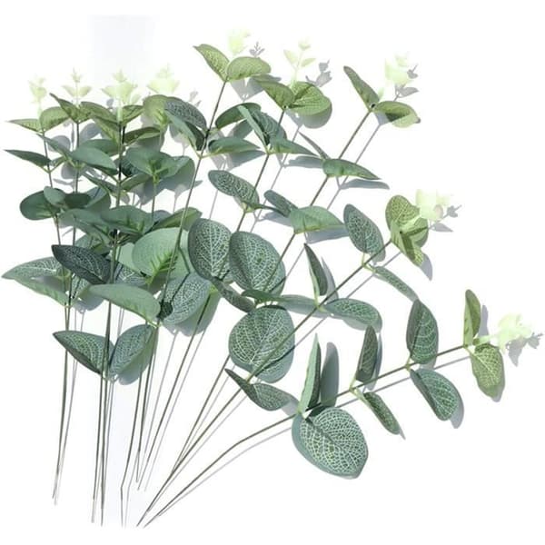 10 st konstgjorda eukalyptusblad Realistiska stjälkar falska blommor för bröllop bukett heminredning