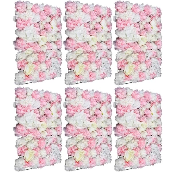 Kunstige Blomstervægspaneler, Sæt af 6, 60x40cm, Silke og Plastik, Livagtig Pæon Rose Dahlia Hortensia,Lyserød