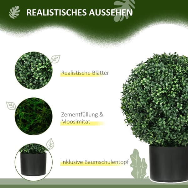 Rootz konstgjorda växter - Sfäriska buxbom - UV-skydd - Högkvalitativ plast - Evergreen Flair - 52cm x Ø40cm - Orange Kruka