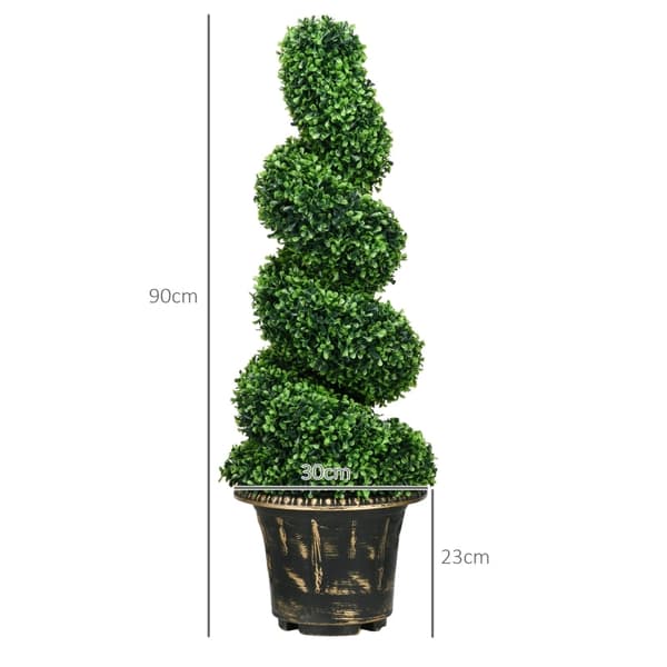 Rootz Spiral imiterede buksbomplanter - Kunstige topiaries - Realistisk farve og tekstur - Stabile cementpotter - Sæt med 2 - Grøn - 90 cm x 30 cm x 2