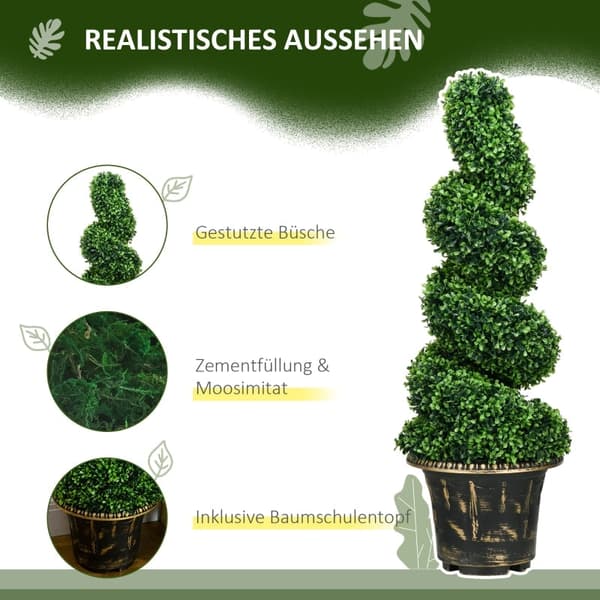 Rootz Spiral imiterede buksbomplanter - Kunstige topiaries - Realistisk farve og tekstur - Stabile cementpotter - Sæt med 2 - Grøn - 90 cm x 30 cm x 2