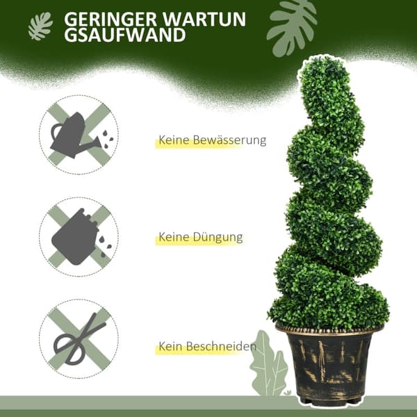 Rootz Spiral imiterede buksbomplanter - Kunstige topiaries - Realistisk farve og tekstur - Stabile cementpotter - Sæt med 2 - Grøn - 90 cm x 30 cm x 2