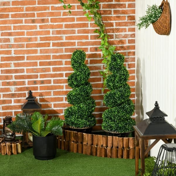 Rootz Spiral imiterede buksbomplanter - Kunstige topiaries - Realistisk farve og tekstur - Stabile cementpotter - Sæt med 2 - Grøn - 90 cm x 30 cm x 2