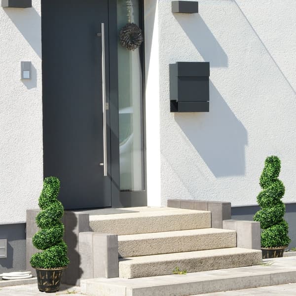 Rootz Spiral imiterede buksbomplanter - Kunstige topiaries - Realistisk farve og tekstur - Stabile cementpotter - Sæt med 2 - Grøn - 90 cm x 30 cm x 2