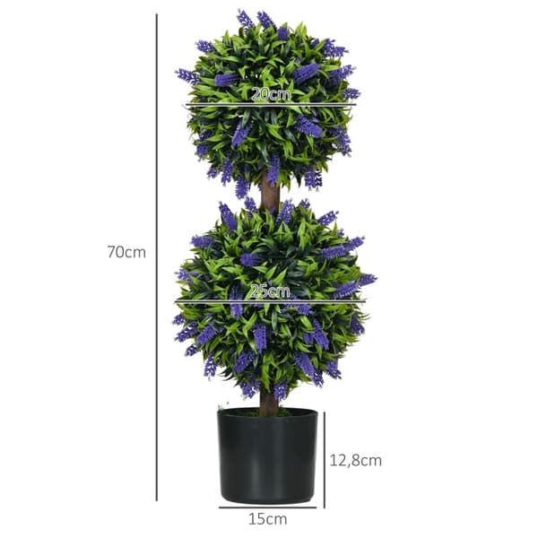 Rootz Sæt med 2 kunstige lavendeltræer - Indendørs udendørs indretning - Plastikblomster - Cementpotter - Ingen vedligeholdelse - Ø15cm x 70cm