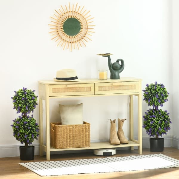 Rootz Sæt med 2 kunstige lavendeltræer - Indendørs udendørs indretning - Plastikblomster - Cementpotter - Ingen vedligeholdelse - Ø15cm x 70cm