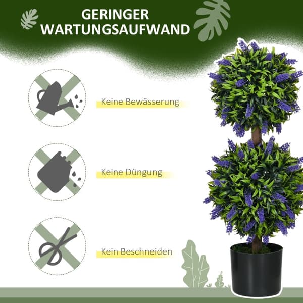 Rootz Sæt med 2 kunstige lavendeltræer - Indendørs udendørs indretning - Plastikblomster - Cementpotter - Ingen vedligeholdelse - Ø15cm x 70cm