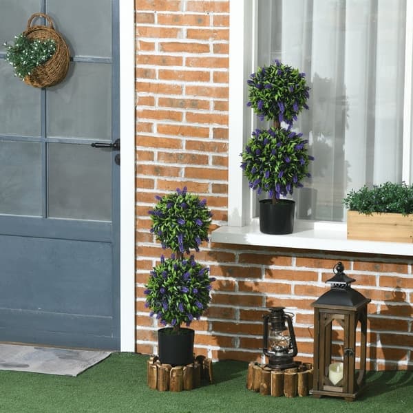 Rootz Sæt med 2 kunstige lavendeltræer - Indendørs udendørs indretning - Plastikblomster - Cementpotter - Ingen vedligeholdelse - Ø15cm x 70cm