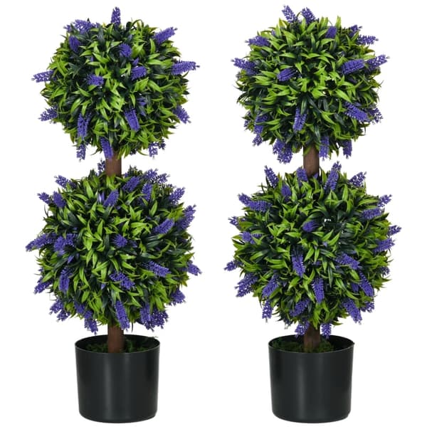 Rootz Sæt med 2 kunstige lavendeltræer - Indendørs udendørs indretning - Plastikblomster - Cementpotter - Ingen vedligeholdelse - Ø15cm x 70cm